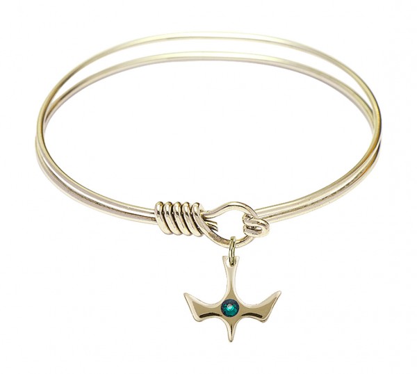 Smooth Bangle Bracelet with a Birthstone Holy Spirit Charm - Emerald Green