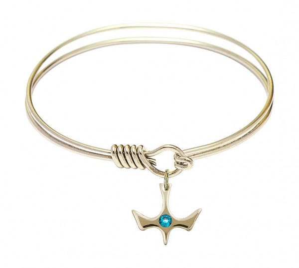 Smooth Bangle Bracelet with a Birthstone Holy Spirit Charm - Zircon