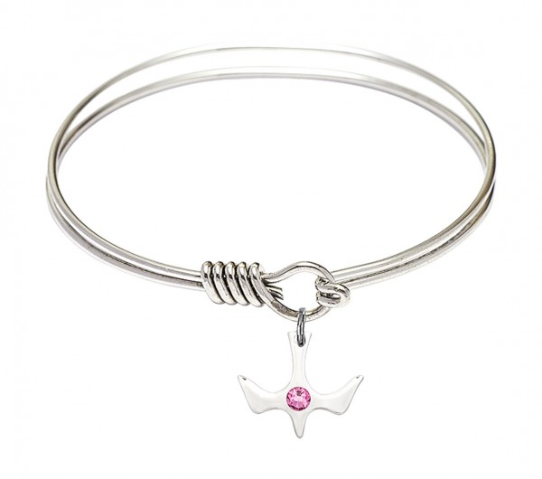 Smooth Bangle Bracelet with Birthstone Holy Spirit Charm - Rose