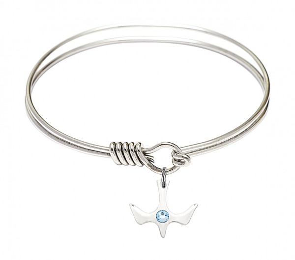 Smooth Bangle Bracelet with Birthstone Holy Spirit Charm - Aqua
