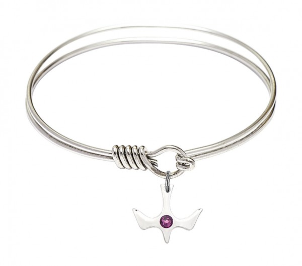 Smooth Bangle Bracelet with Birthstone Holy Spirit Charm - Amethyst