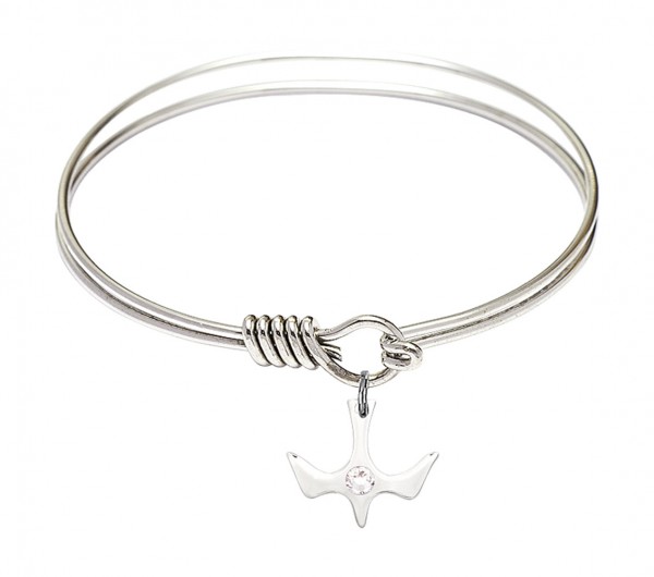 Smooth Bangle Bracelet with Birthstone Holy Spirit Charm - Crystal