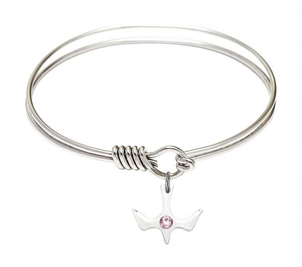 Smooth Bangle Bracelet with Birthstone Holy Spirit Charm - Light Amethyst