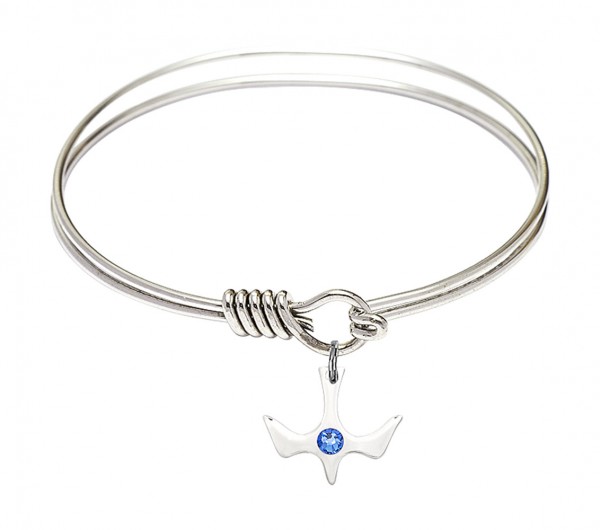 Smooth Bangle Bracelet with Birthstone Holy Spirit Charm - Sapphire