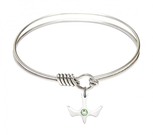 Smooth Bangle Bracelet with Birthstone Holy Spirit Charm - Peridot