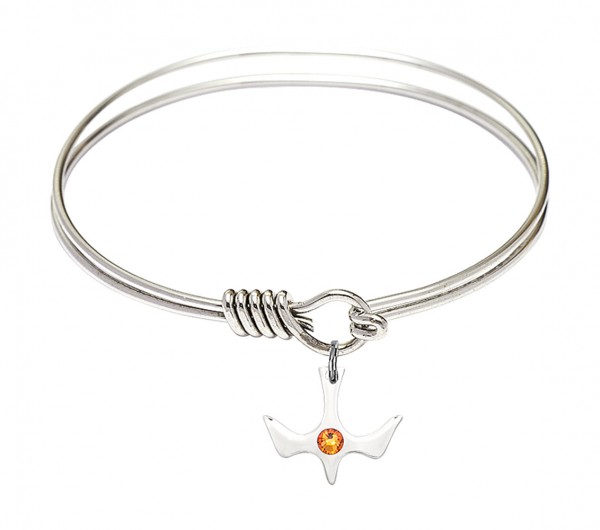 Smooth Bangle Bracelet with Birthstone Holy Spirit Charm - Topaz
