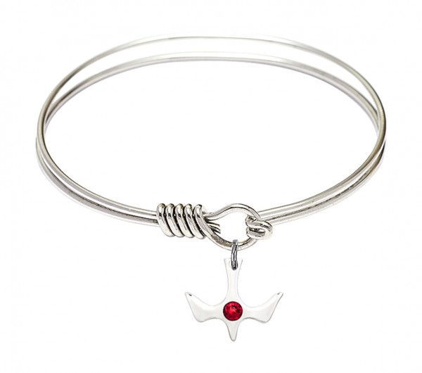 Smooth Bangle Bracelet with Birthstone Holy Spirit Charm - Ruby Red