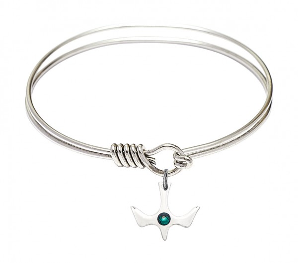 Smooth Bangle Bracelet with Birthstone Holy Spirit Charm - Emerald Green