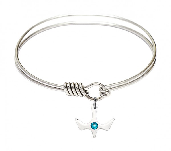 Smooth Bangle Bracelet with Birthstone Holy Spirit Charm - Zircon