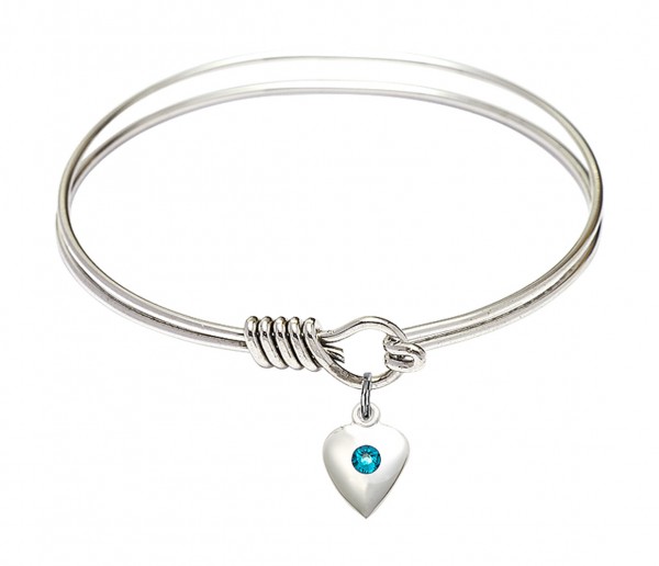 Smooth Bangle Bracelet with a Birthstone Puff Heart Charm - Zircon