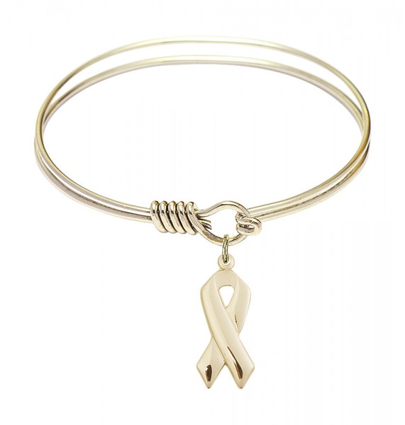 Smooth Bangle Bracelet with a Cancer Awareness Charm - Gold