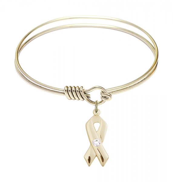 Smooth Bangle Bracelet with a Cancer Awareness Charm - Crystal