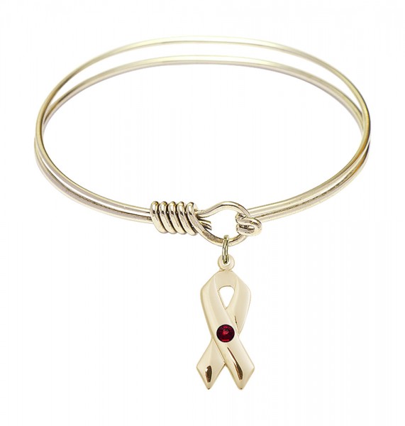 Smooth Bangle Bracelet with a Cancer Awareness Charm - Garnet