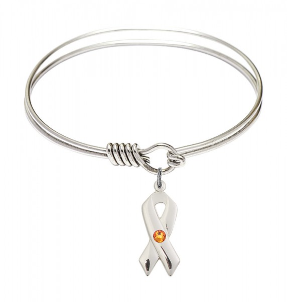 Smooth Bangle Bracelet with a Cancer Awareness Charm - Topaz
