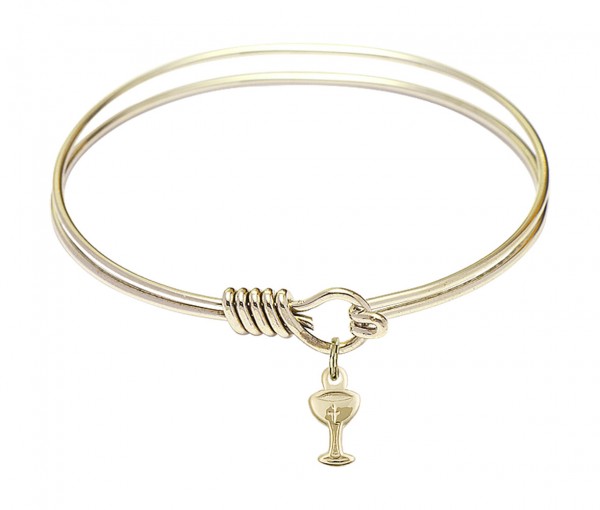 Smooth Bangle Bracelet with a Chalice Charm - Gold