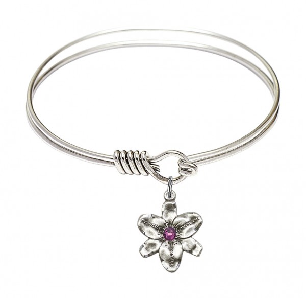 Smooth Bangle Bracelet with a Chastity Charm - Amethyst