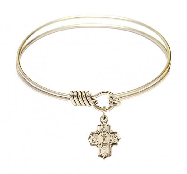 Smooth Bangle Bracelet with a Communion 5-Way Charm - Gold