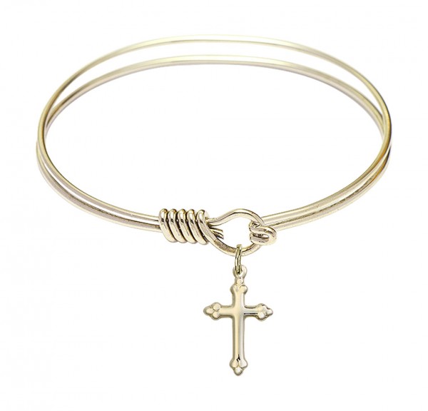 Smooth Bangle Bracelet with a Cross Charm Charm - Gold