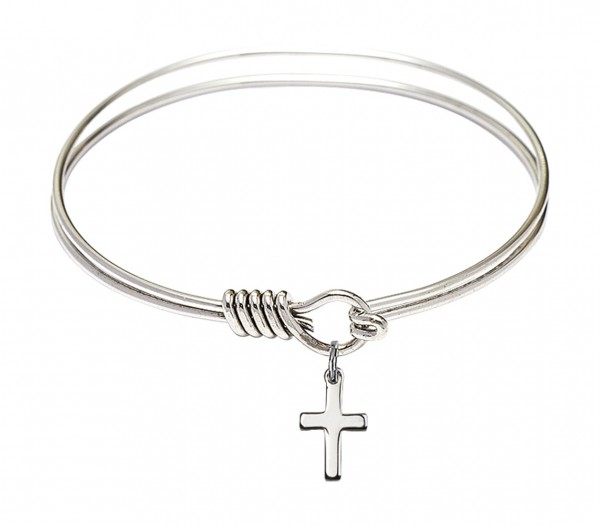 Smooth Bangle Bracelet with a Cross Charm - Silver