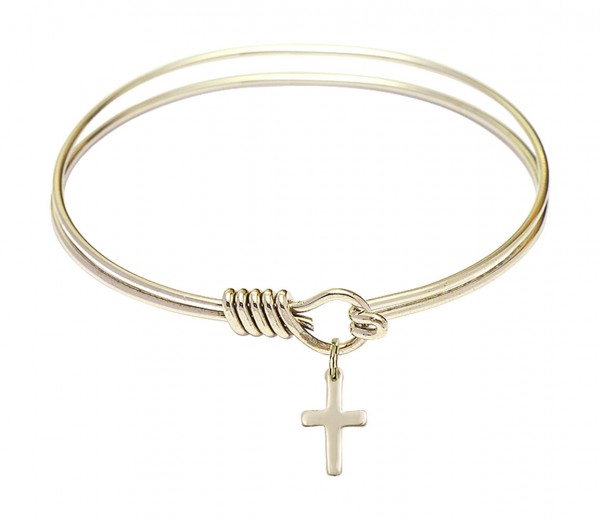 Smooth Bangle Bracelet with a Cross Charm - Gold
