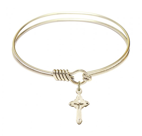 Smooth Bangle Bracelet with a Cross Charm - Gold