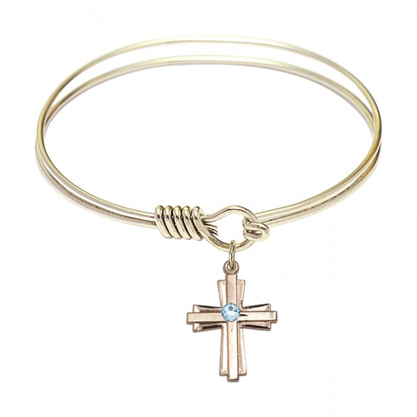 Smooth Bangle Bracelet with a Cross Charm - Aqua