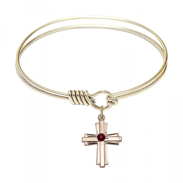 Smooth Bangle Bracelet with a Cross Charm - Garnet