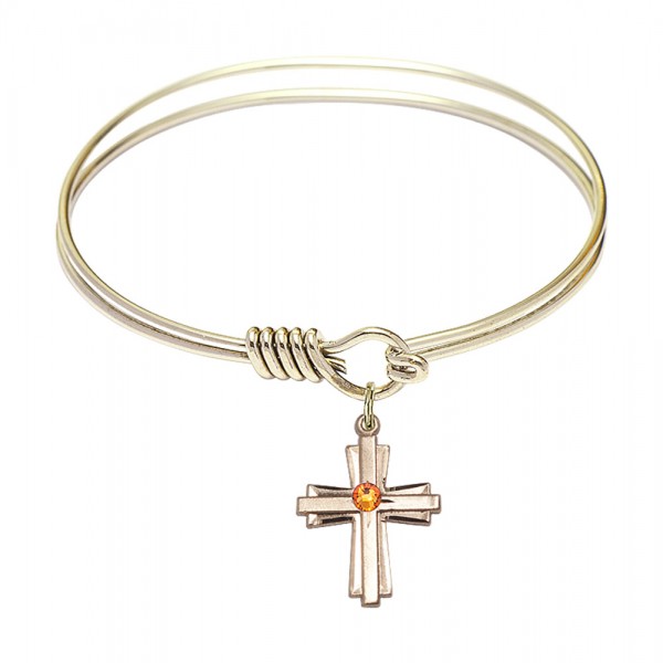 Smooth Bangle Bracelet with a Cross Charm - Topaz
