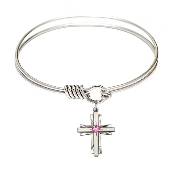 Smooth Bangle Bracelet with a Cross Charm - Rose