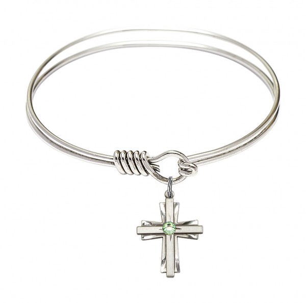 Smooth Bangle Bracelet with a Cross Charm - Peridot