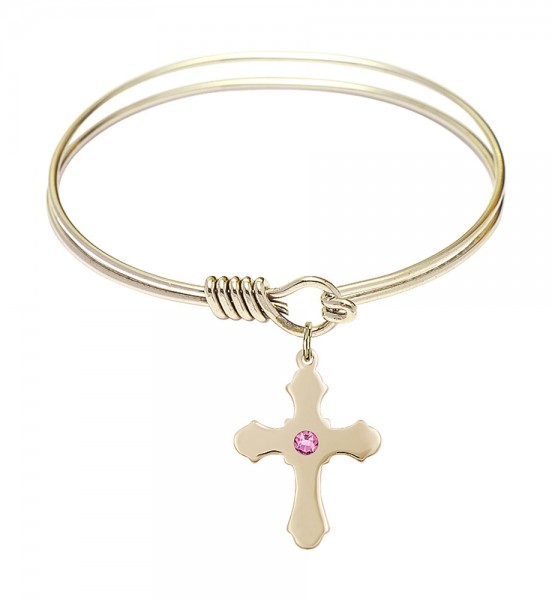 Smooth Bangle Bracelet with a Cross Charm - Rose