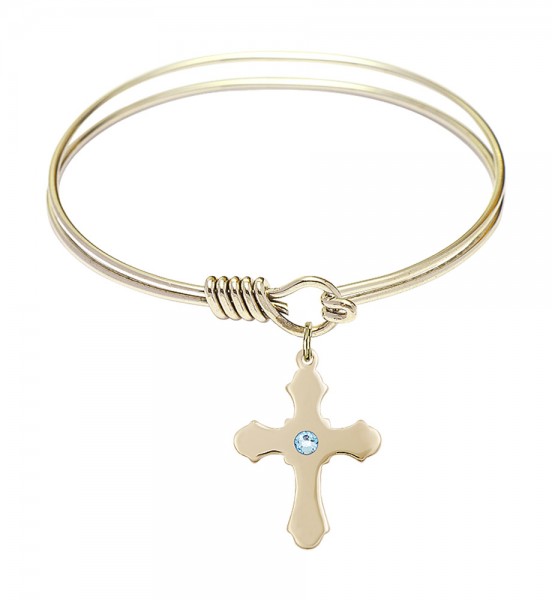 Smooth Bangle Bracelet with a Cross Charm - Aqua