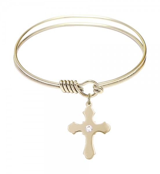 Smooth Bangle Bracelet with a Cross Charm - Crystal
