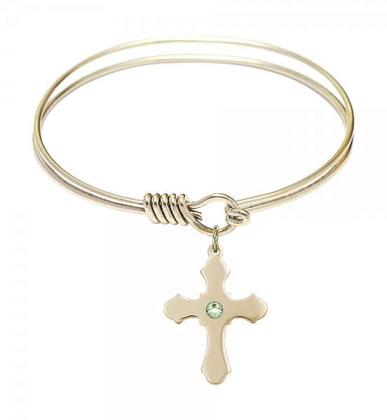 Smooth Bangle Bracelet with a Cross Charm - Peridot