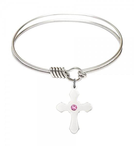 Smooth Bangle Bracelet with a Cross Charm - Rose