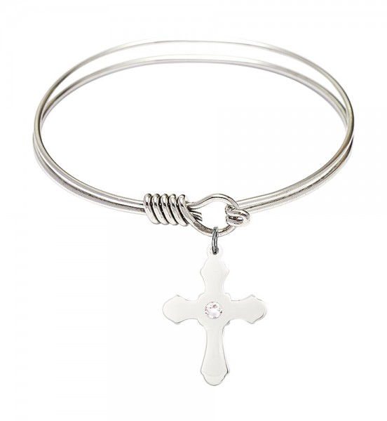 Smooth Bangle Bracelet with a Cross Charm - Crystal