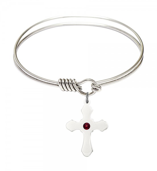 Smooth Bangle Bracelet with a Cross Charm - Garnet
