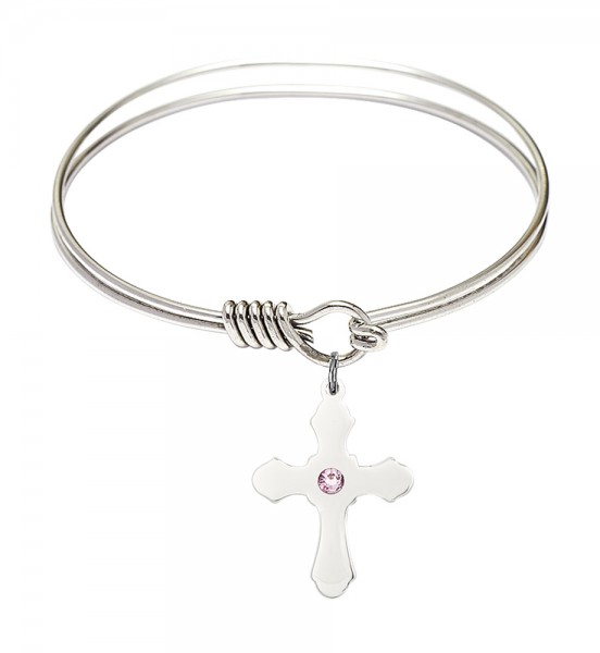 Smooth Bangle Bracelet with a Cross Charm - Light Amethyst