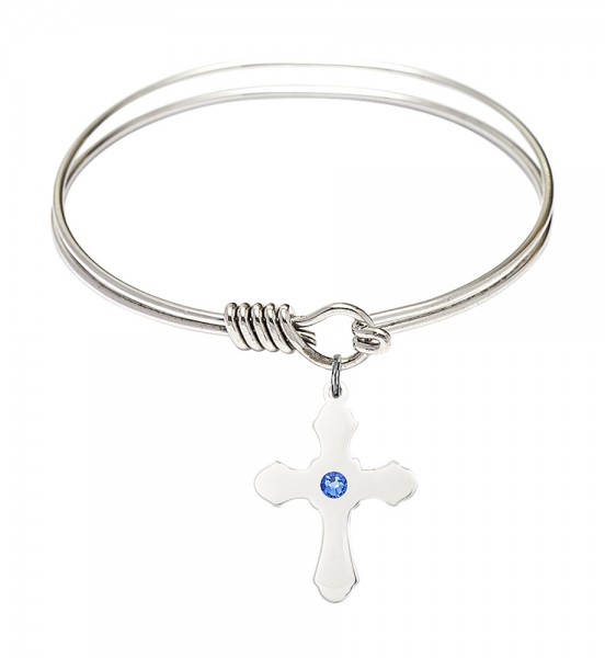 Smooth Bangle Bracelet with a Cross Charm - Sapphire