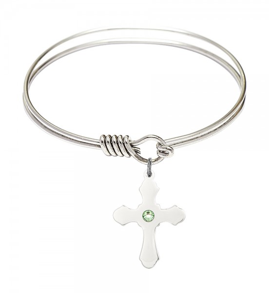 Smooth Bangle Bracelet with a Cross Charm - Peridot