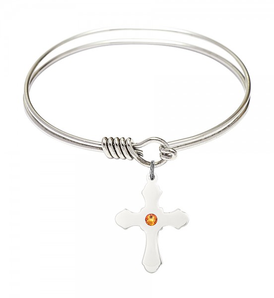 Smooth Bangle Bracelet with a Cross Charm - Topaz