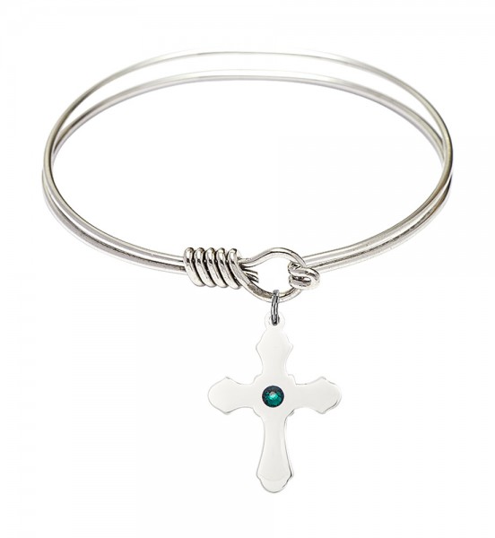 Smooth Bangle Bracelet with a Cross Charm - Emerald Green