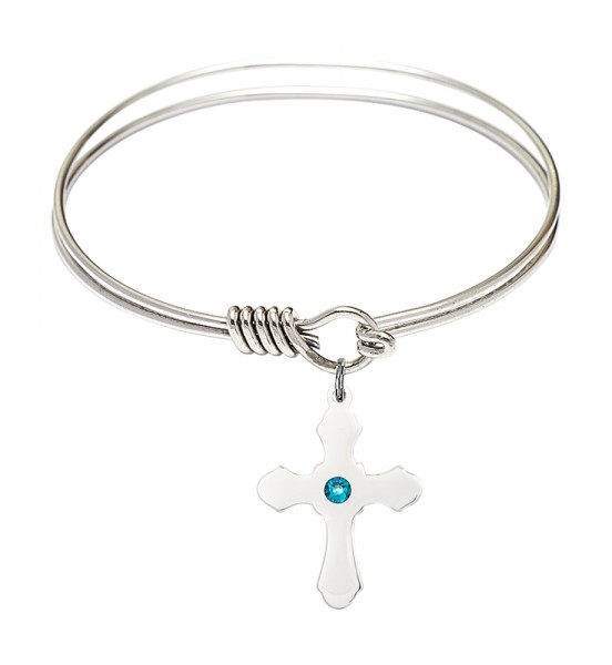 Smooth Bangle Bracelet with a Cross Charm - Zircon