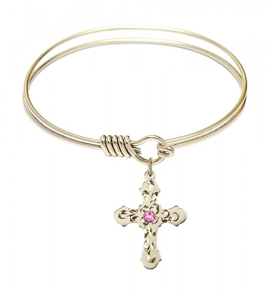 Smooth Bangle Bracelet with a Cross Charm - Rose