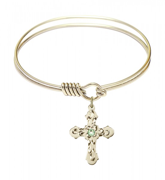 Smooth Bangle Bracelet with a Cross Charm - Peridot