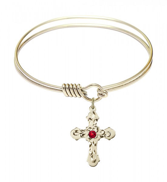 Smooth Bangle Bracelet with a Cross Charm - Ruby Red