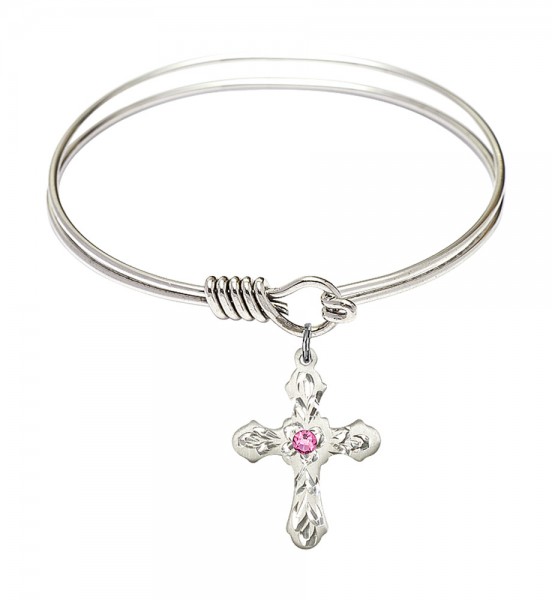 Smooth Bangle Bracelet with a Cross Charm - Rose