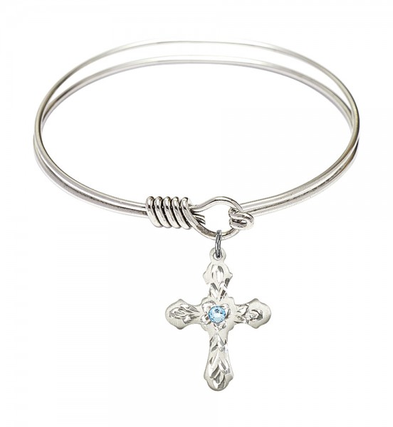 Smooth Bangle Bracelet with a Cross Charm - Aqua