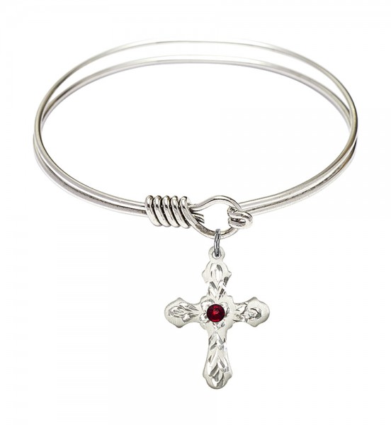 Smooth Bangle Bracelet with a Cross Charm - Garnet