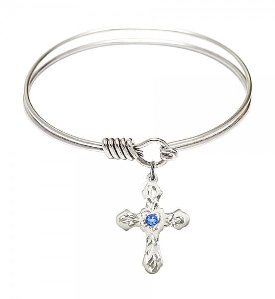 Smooth Bangle Bracelet with a Cross Charm - Sapphire
